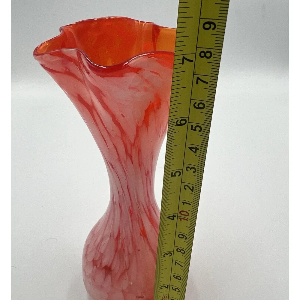 VTG Japanese Art Glass Bud Vase Orange‎ White Spatter 7.5